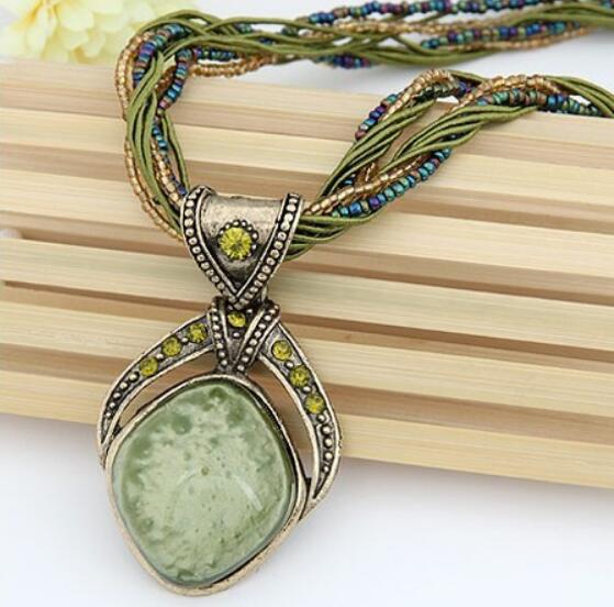 2022 New Vintage Ethnic Necklace Fashion Jewelry Hot Popular Retro Bohemia Style Multilayer Beads Chain Stone Pendant Necklace alx