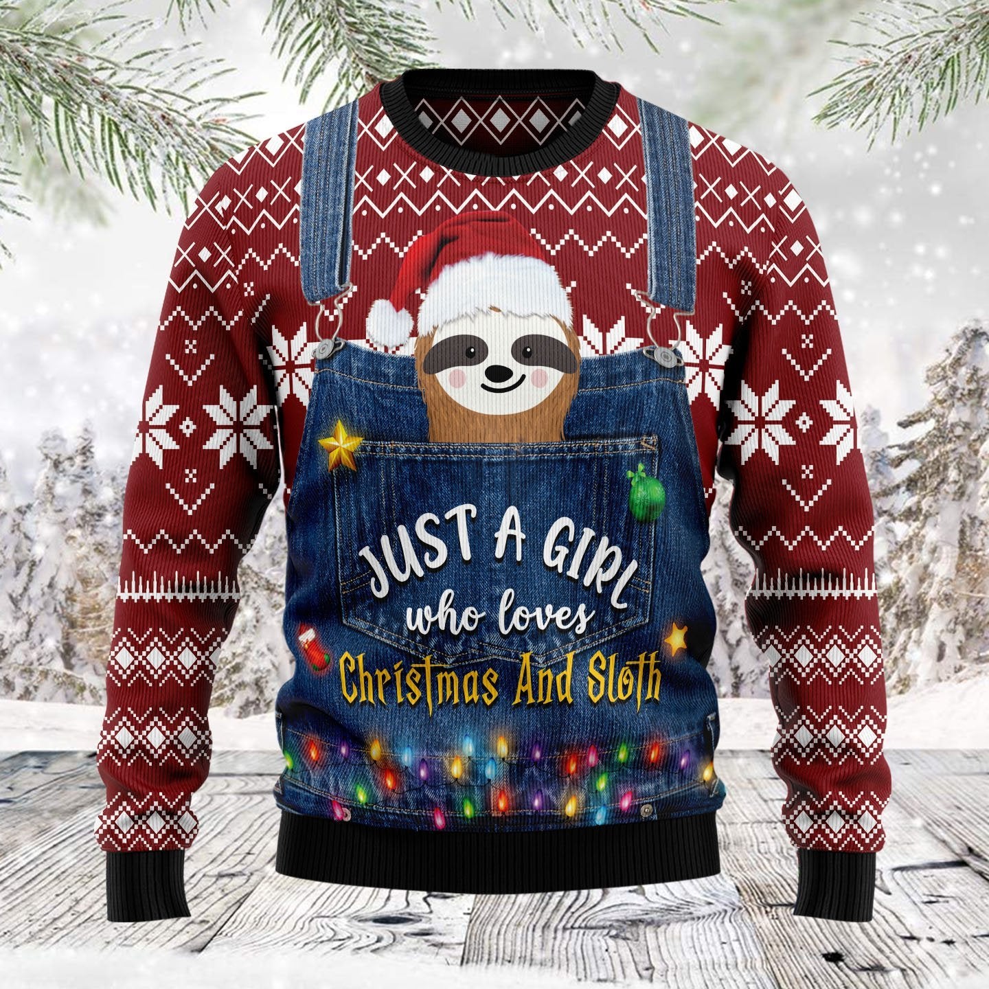 Just A Girl Who Loves Christmas And Sloth Ugly Christmas Sweater | For Men & Women | Adult | Us6049