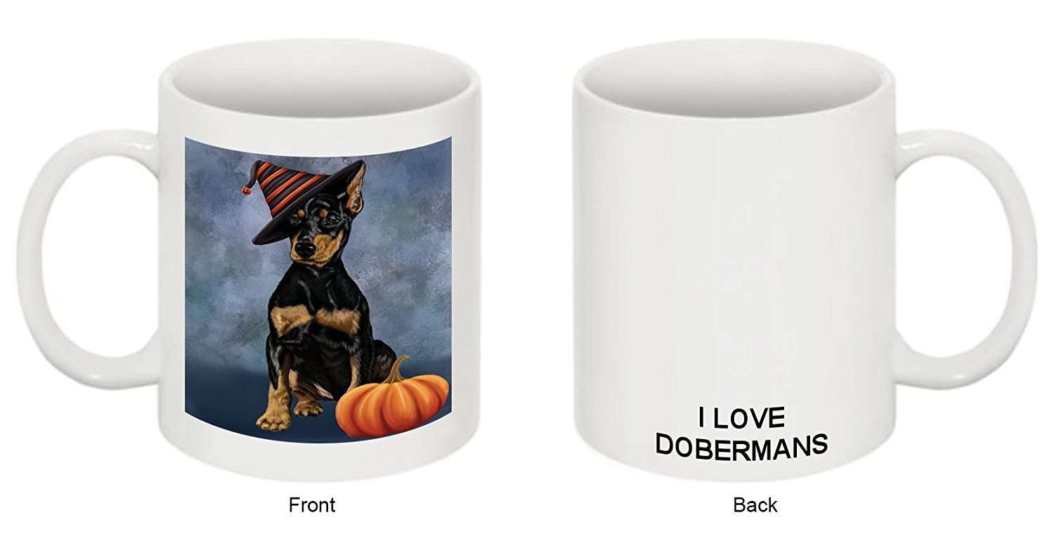 Christmas Happy Holidays Dobermann Puppy Wearing Witch Hat Mug Cmg0645