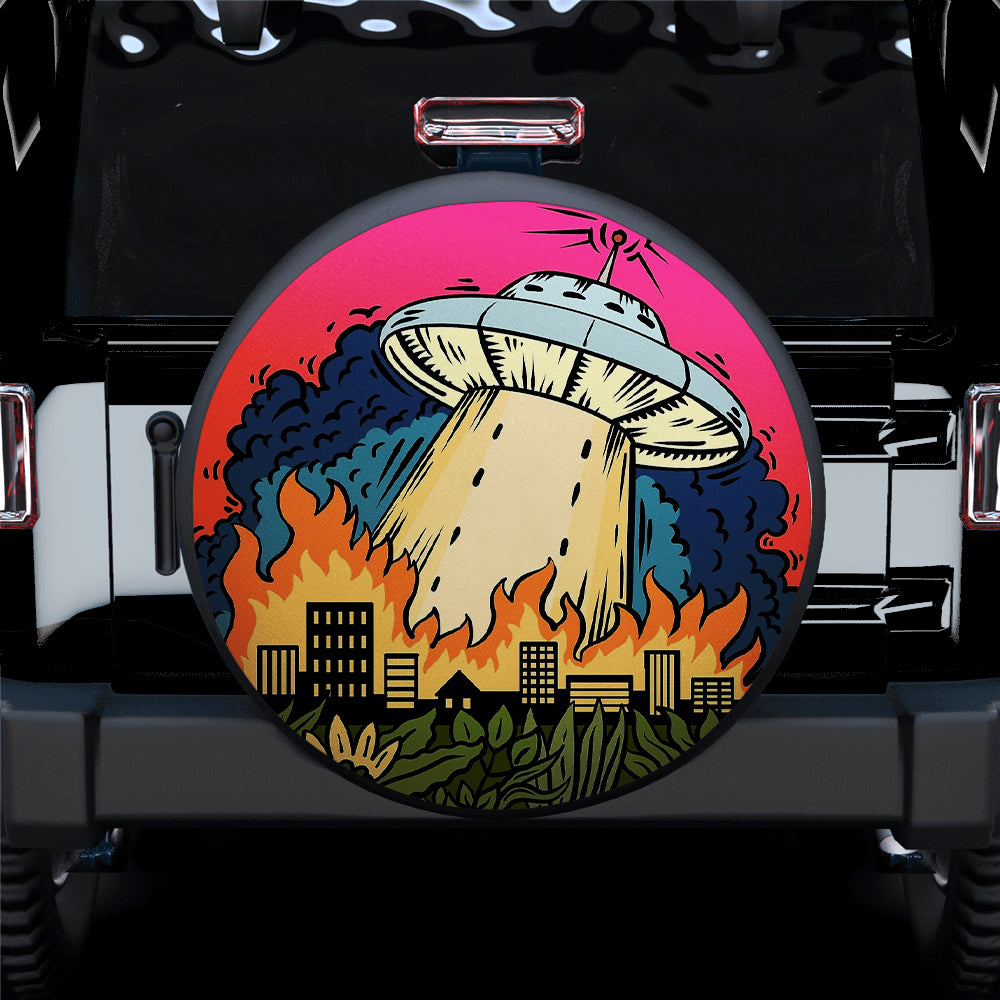 Funny Ufo Art Custom Jeep Car Spare Tire Cover Gift For Campers