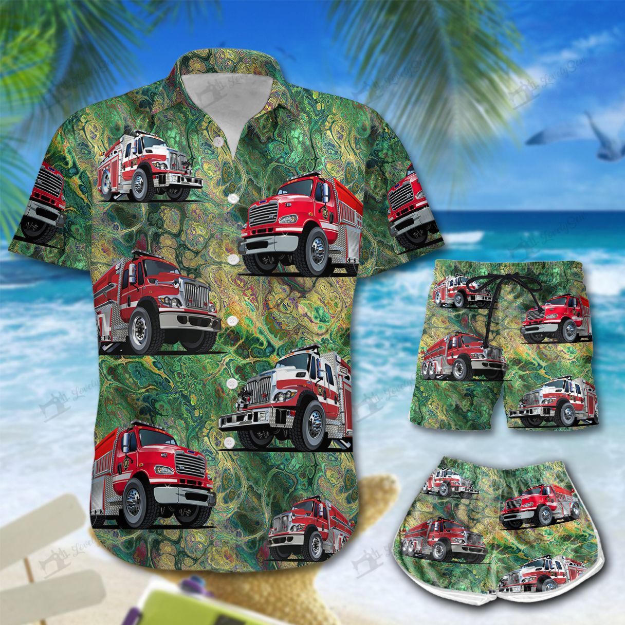 Fire Truck Hawaiian Shirt Shorts Ha29874