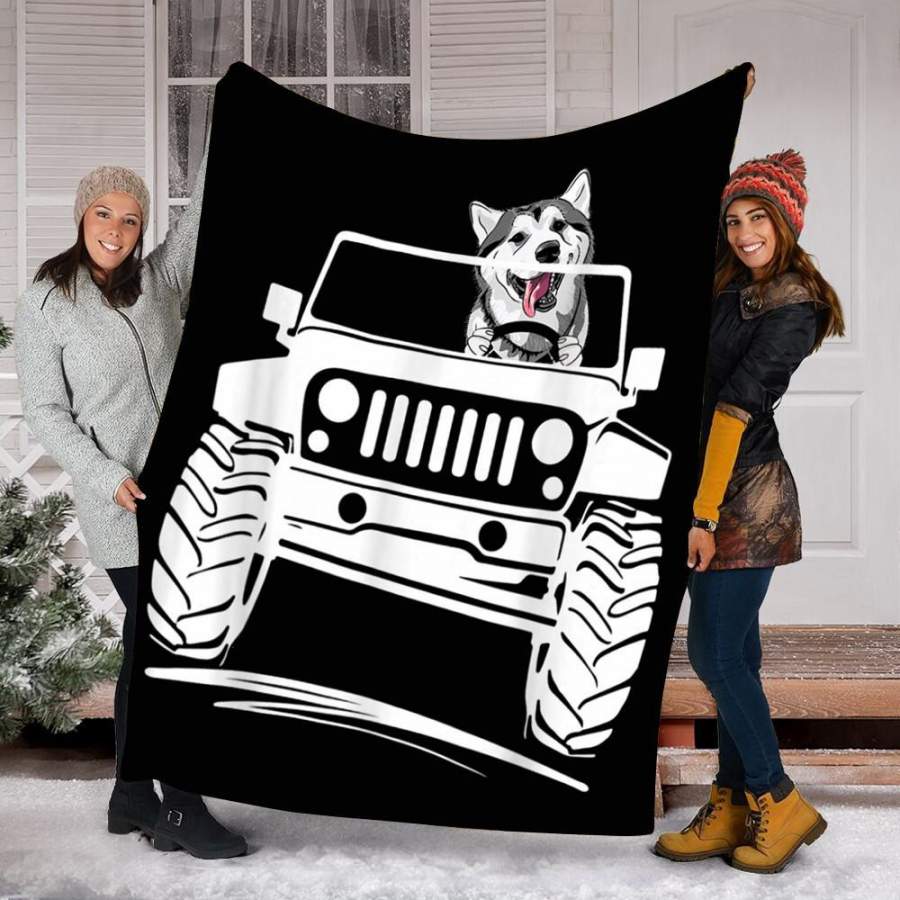 Custom Blanket Siberian Husky Driving Jeep Blanket – Fleece Blanket