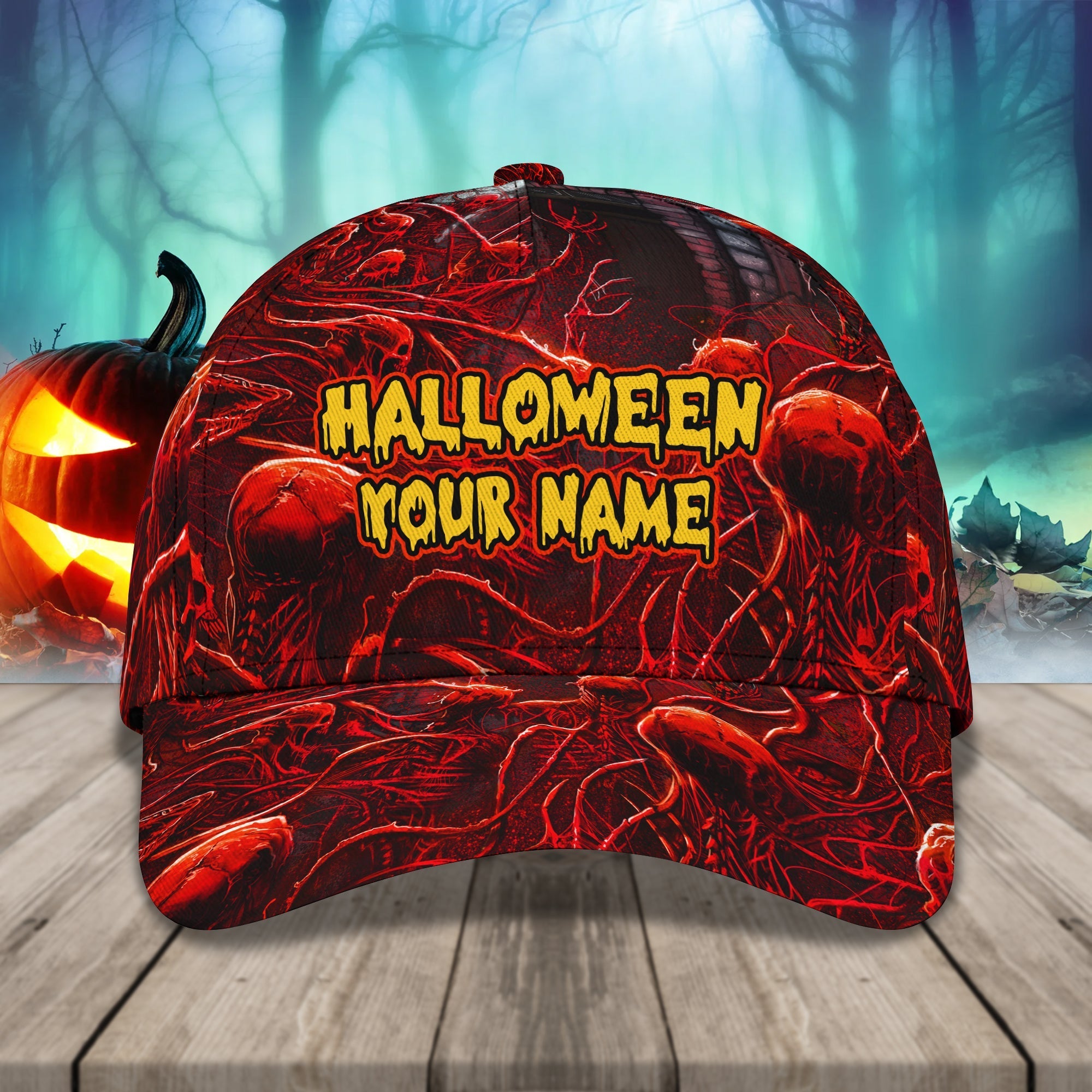 Skull Halloween Hats Custom Name Baseball Cap 3D, Hat With Adjustable Snap For Mens Women