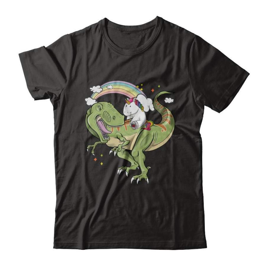 Unicorn Riding Dinosaur T Rex Unicorns Rainbow Gifts T-shirt