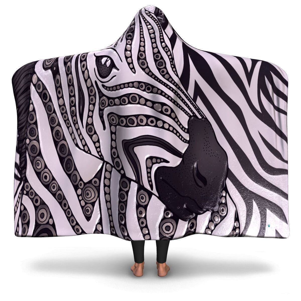 ZEBRA PREMIUM HOODED BLANKET with WRIST STRAPS | Plush, Premium Sherpa | Kids, Adult