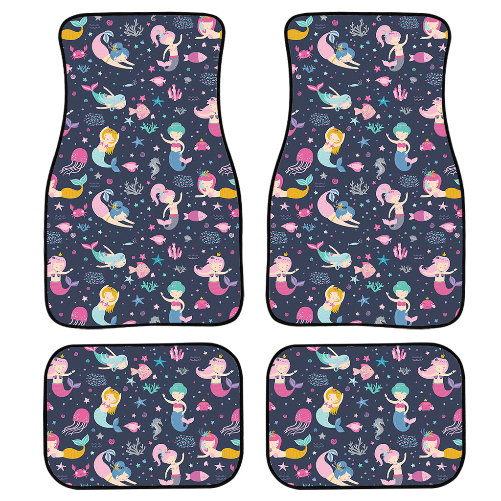 Mermaid Cartoon Pattern Print Front And Back Car Floor Mats, Front Car Mat