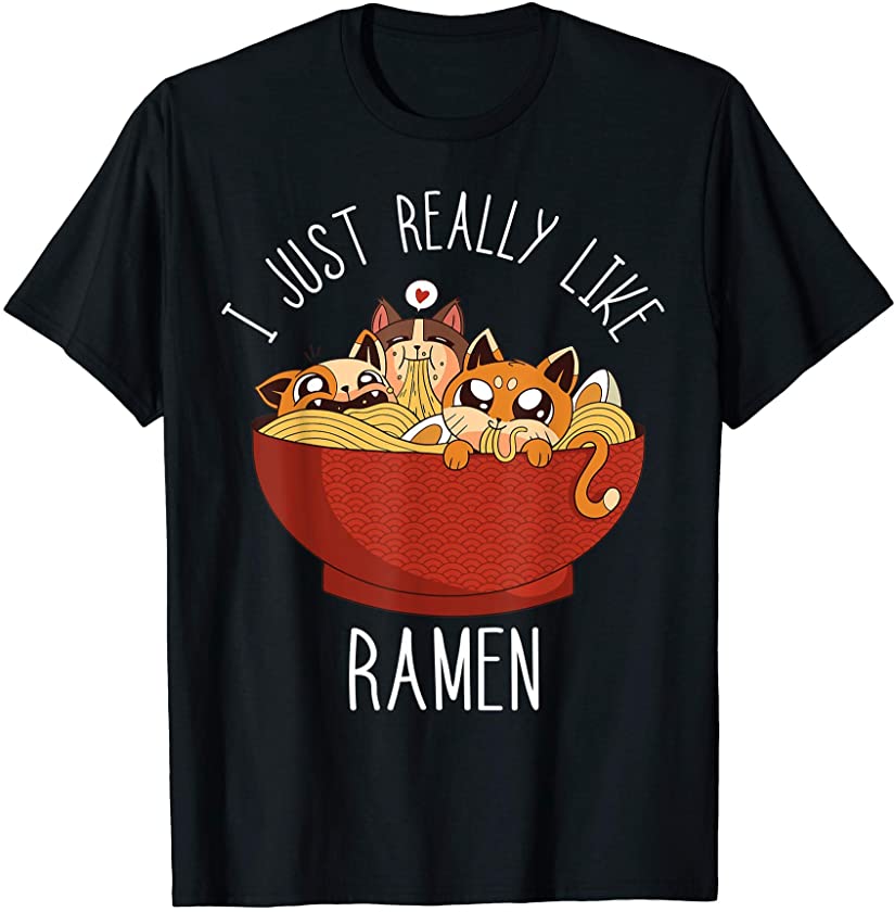 Ramen Noodles Cute Cats Japanese Noodles Kawaii Kitten T-Shirt