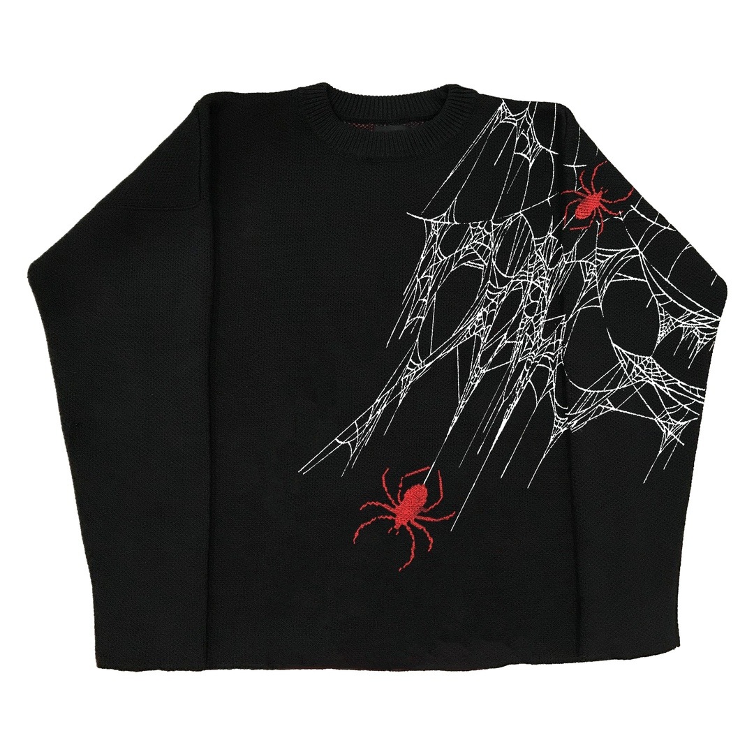 Spider Web Jacquard Sweater Women 2022 Harajuku New Round Neck Loose Pullover Ins European and American Street Fashion Sweater alx