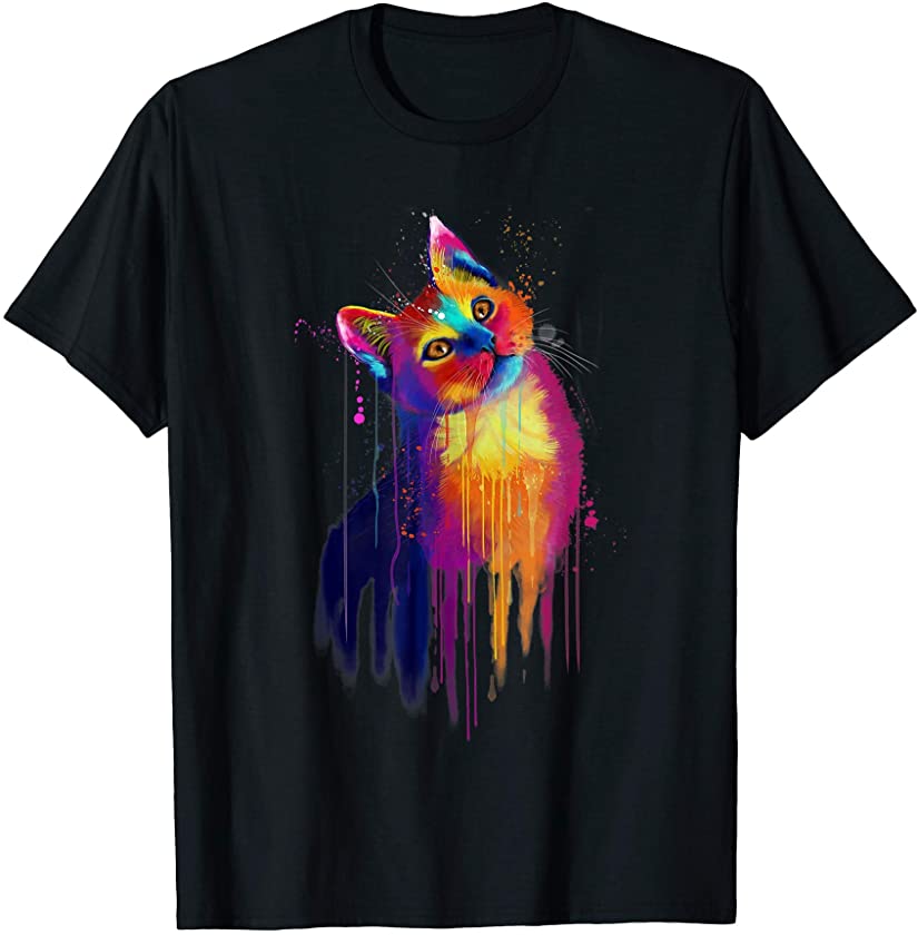 Colorful Cat Hand Drawn – Paws Kitten Kitty Lover Gift T-Shirt