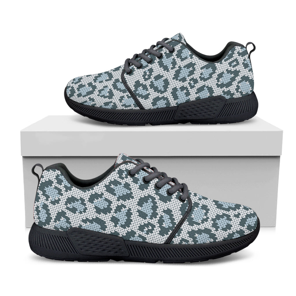 Snow Leopard Knitted Pattern Print Black Athletic Shoes