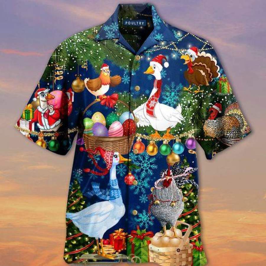 Lovely Goose And Chicken Welcome Thanksgiving Christmas Hawaii Aloha Shirts Ha11467