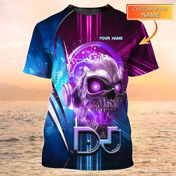 Personalized Dj Shirt Skull Dj Design Tshirt Neon Light