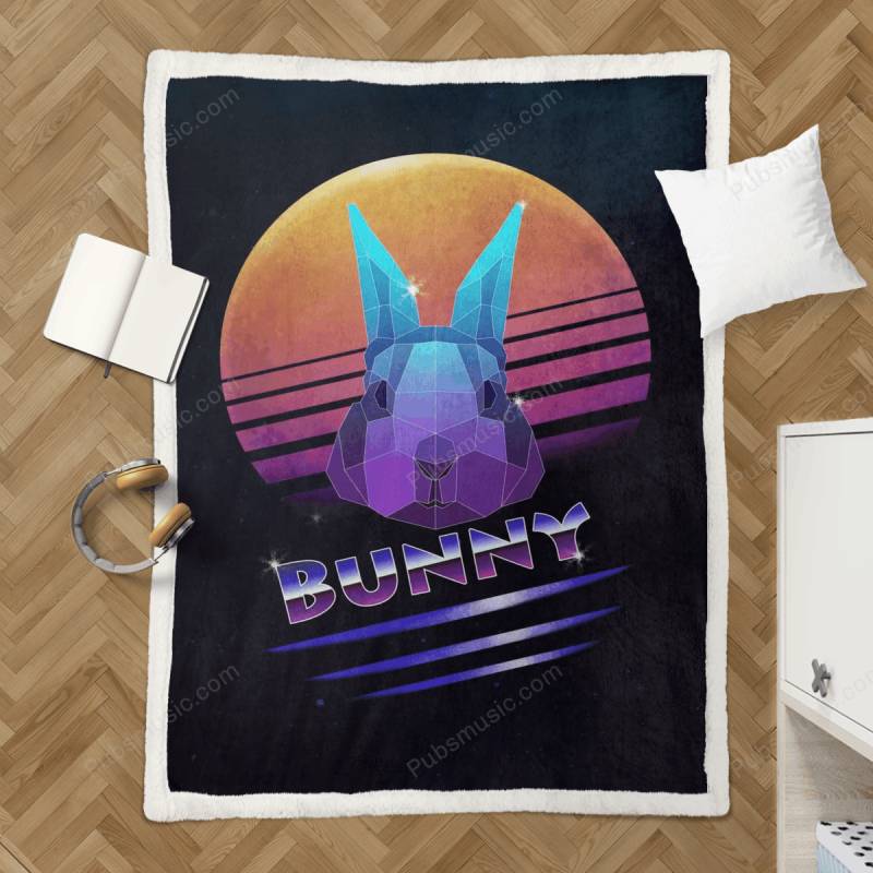 Retro Synthwave Bunny – 80S Retro Synthwave Sherpa Fleece Blanket