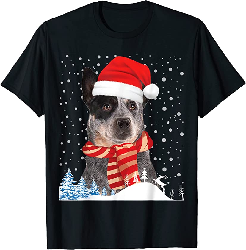 Australian Cattle Dog Ugly Christmas Sweater Santa Hat Xmas T-Shirt