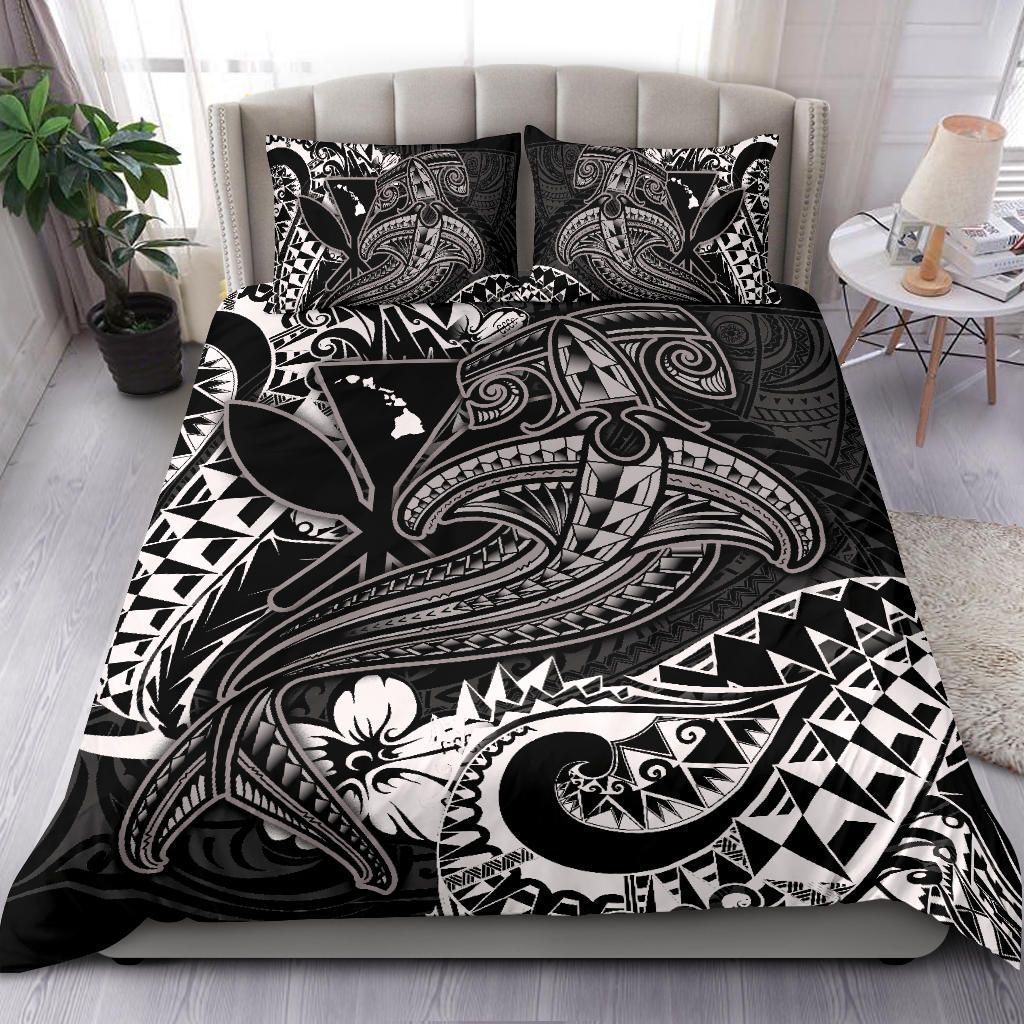 Alohawaii Bedding Set – Cover And Pillow Cases Hawaii Polynesian – Kanaka Maoli White Shark Polynesian Tattoo – Bn18