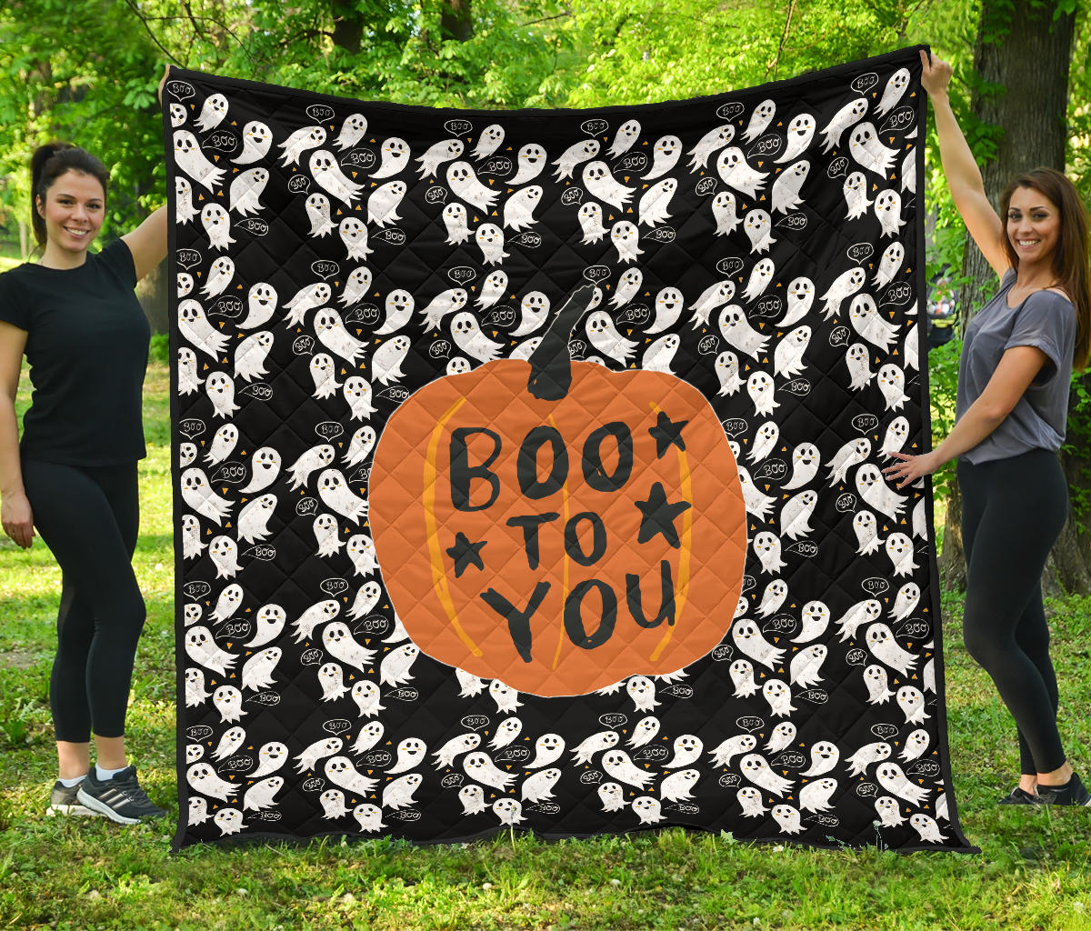 Halloween Premium Quilt | Boo To You Cute Flying Ghost Patterns Quilt Blanket