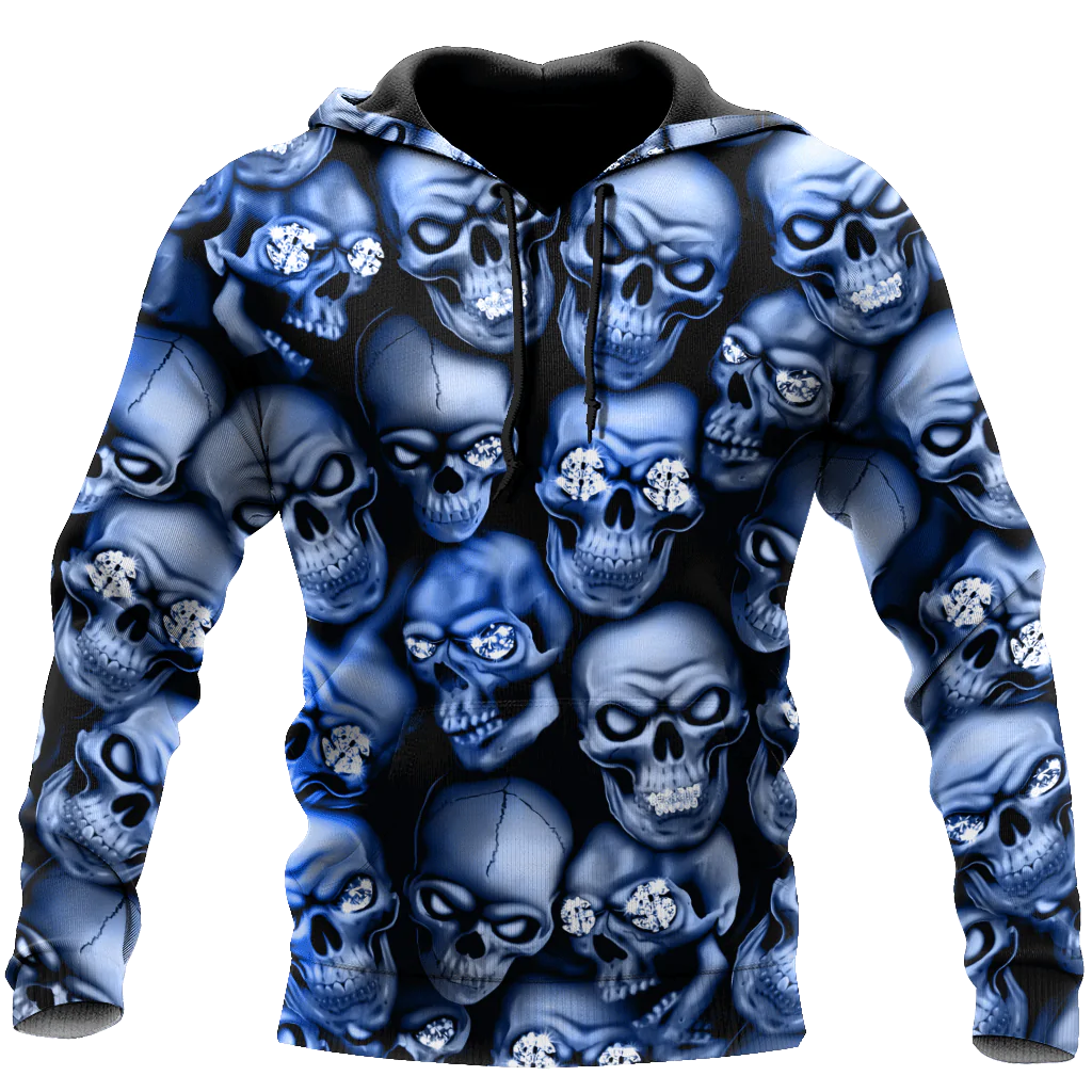 Blue Skull Unisex Hoodie For Men And Women, Coolspod Skull Hoodie Gift, Halloween Gifts For Him Her