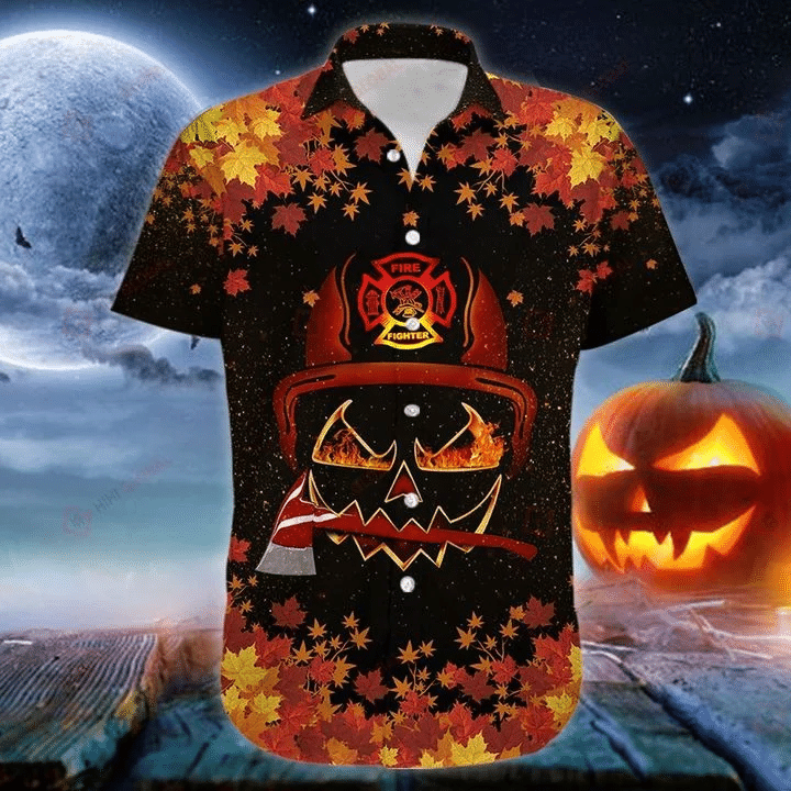 Firefighter Halloween Graphic Print Short Sleeve Hawaii Shirt Ha52185