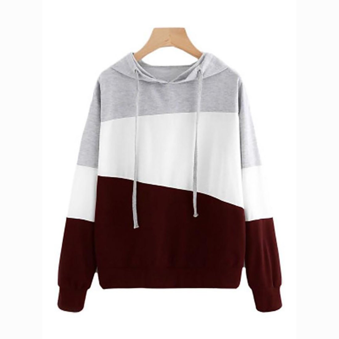 Women’s Color Block Hoodie – Casual Patchwork Pullover