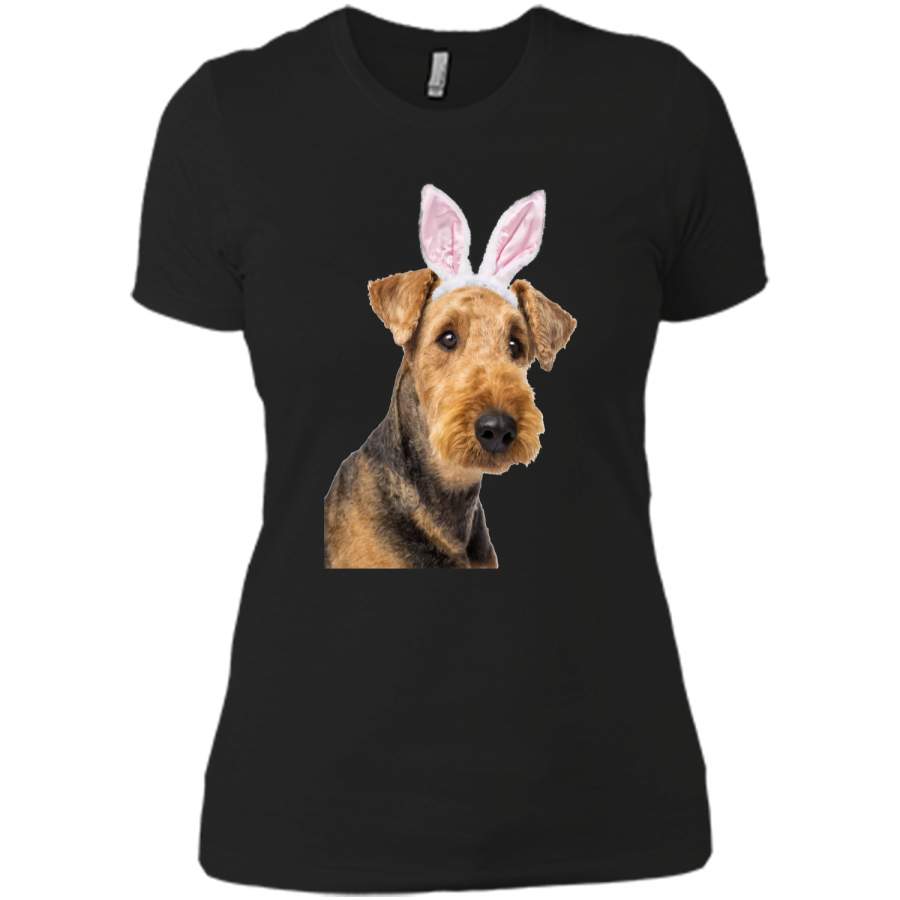 Airedale Terrier Wearing Easter Bunny Ears Dog T-Shirt Next Level Ladies Boyfriend Tee