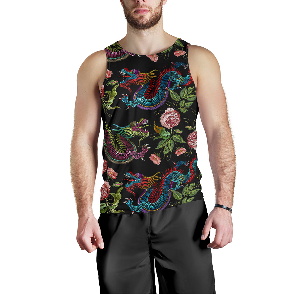 Dragons Flower Pattern Men Tank Top