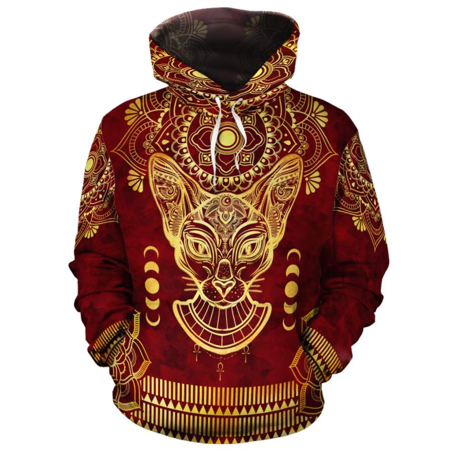 Bastet Pattern In Red All-Over Hoodie