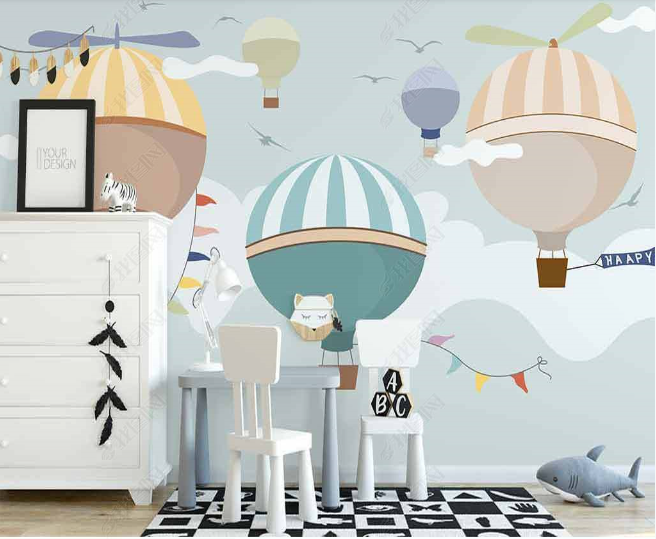 3D Northern Europe Hand-Painted Hot Air Balloon Animal Wall Mural Wallpaper Sww2653