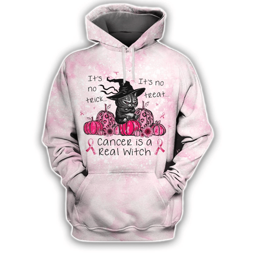 Angry Witch Cat 3D Tshirt – Breast Cancer Awareness Hoodie Long-Sleeve Gift For Halloween