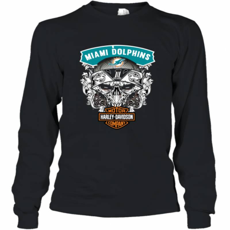 Skull Miami Dolphins Harley Davidson shirt Long Sleeve T-Shirt