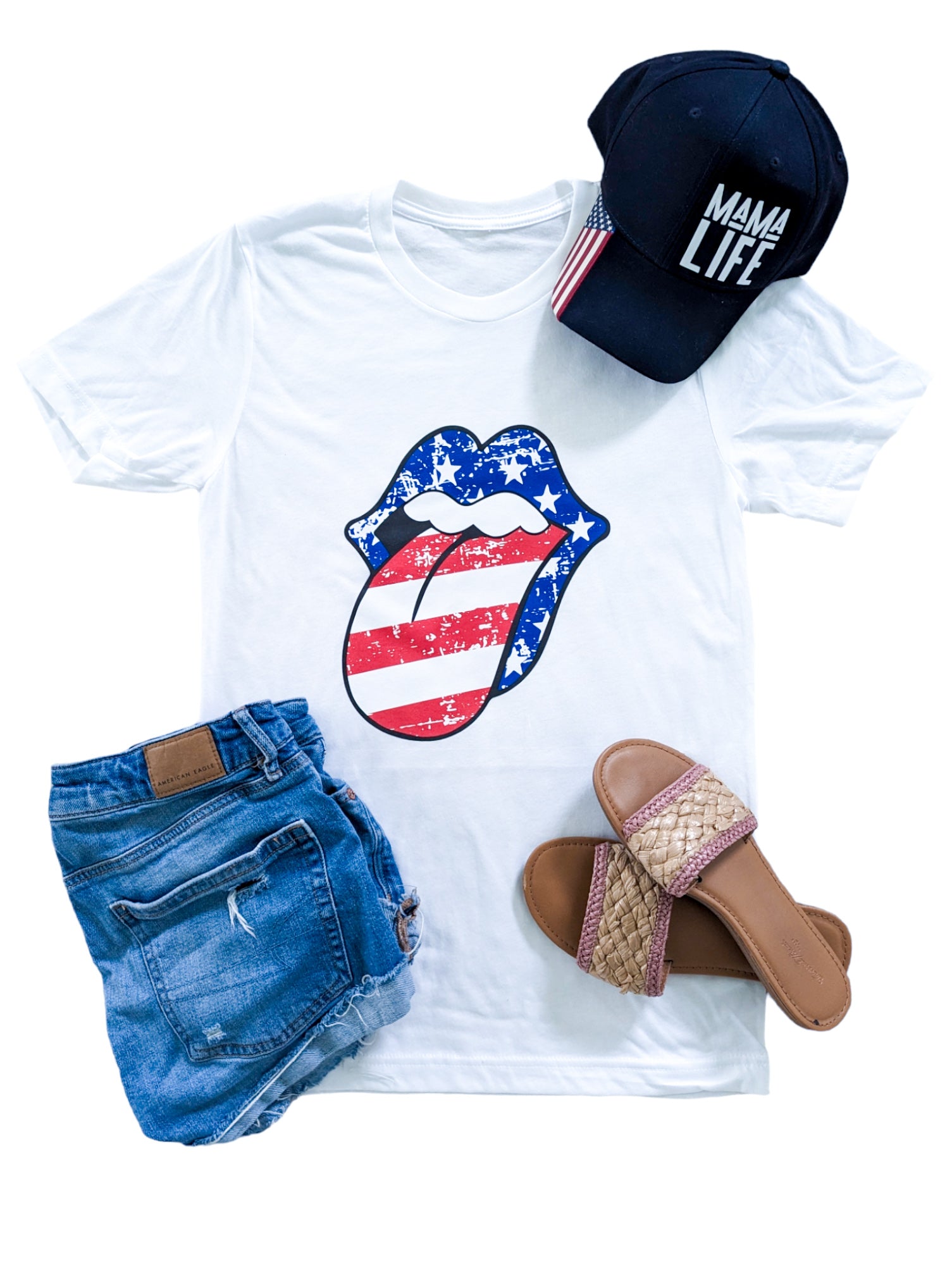 Red White And Blue Lips Adult Shirt