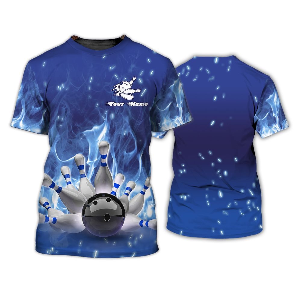 Bowling On Blue Fire 3D Tshirt, Custom Bowling Shirt Men And Women, Bowling Lover Gifts