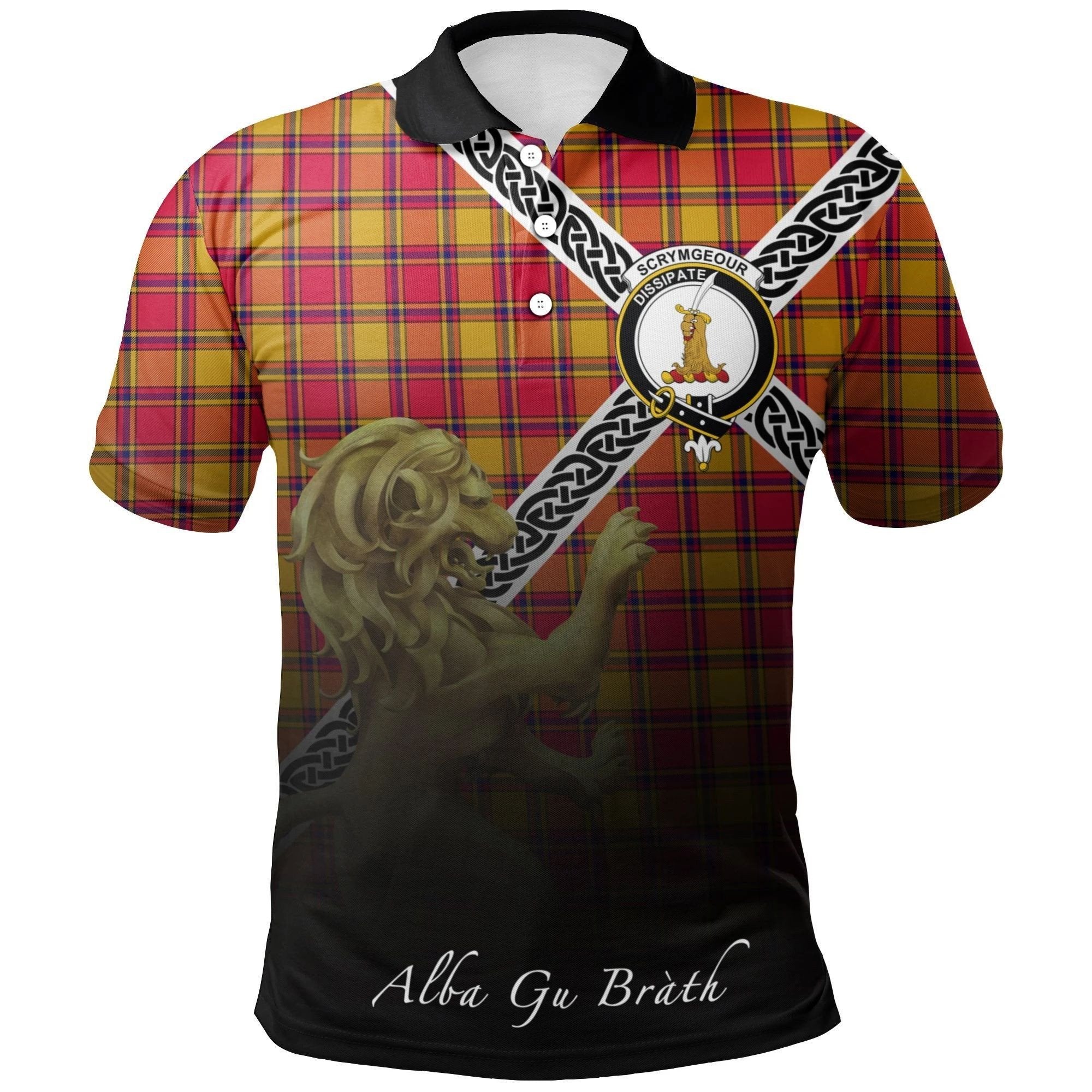 Scrymgeour Clan Polo Shirt, Scottish Tartan Scrymgeour Clans Polo Shirt Celtic Lion Style