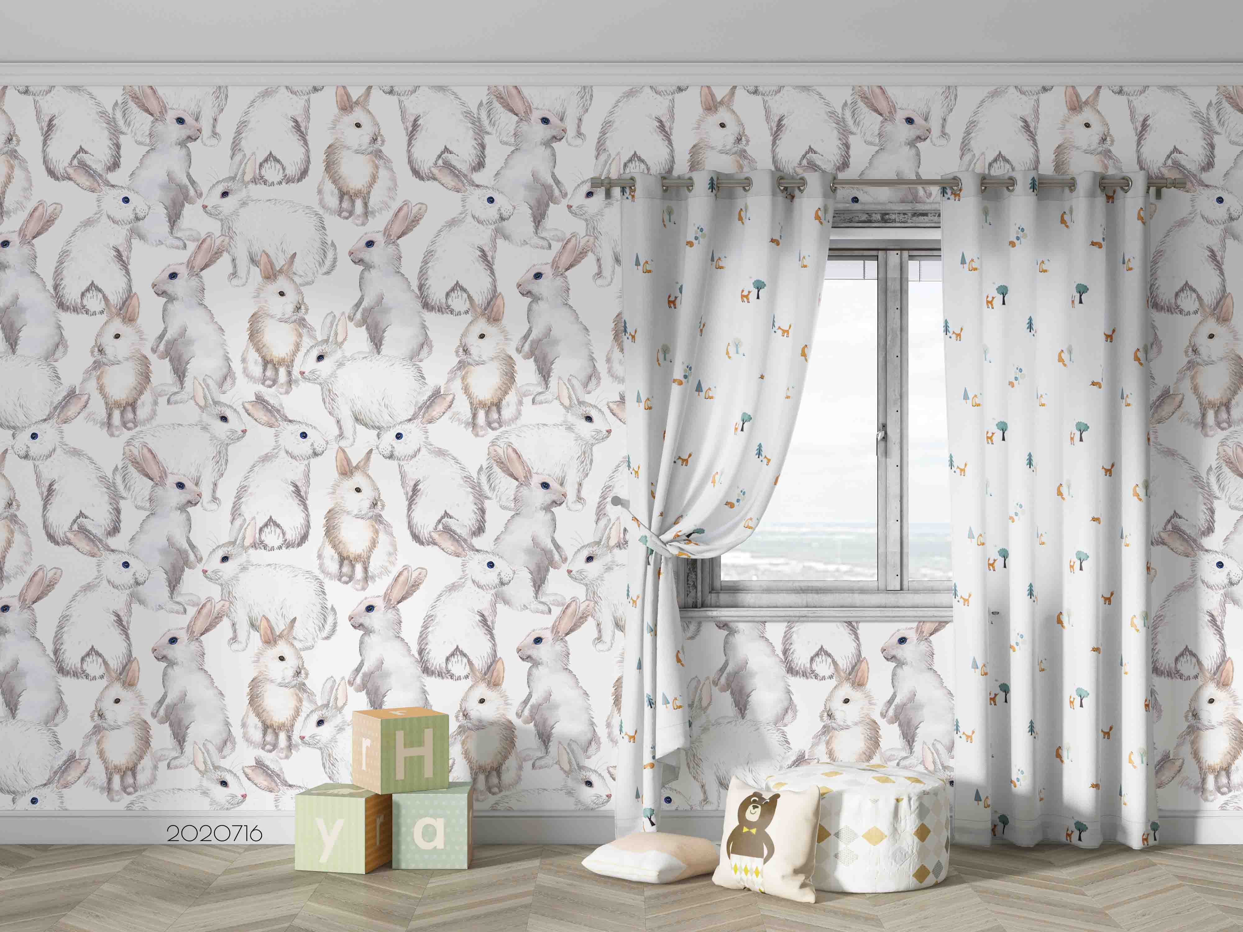 3D Hand Drawn Animal Rabbit Wall Mural Wallpaper Lqh 234