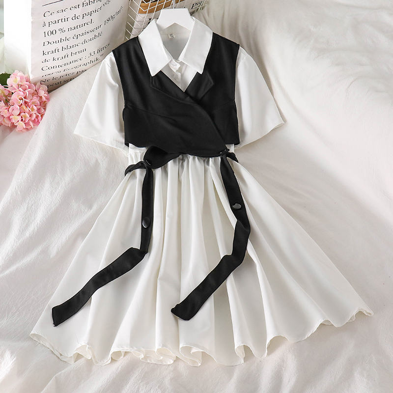 Vintage Gothic Lolita Dress Women Harajuku Black Bandage White Mini Dress Summer Plus Size Short Sleeve High Waist Party Vestido alx