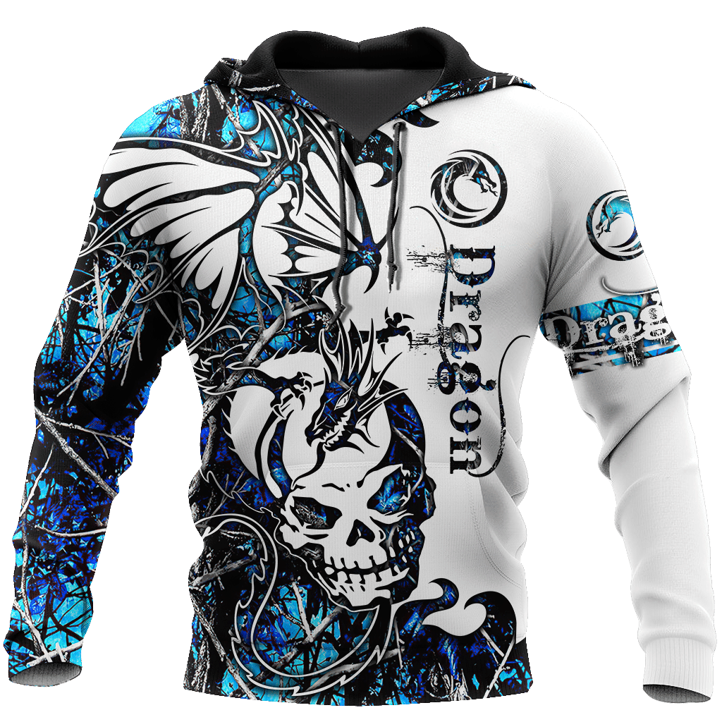 Blue Color Skull And Dragon 3D All Over Print Hoodie Shirt For Men And Women