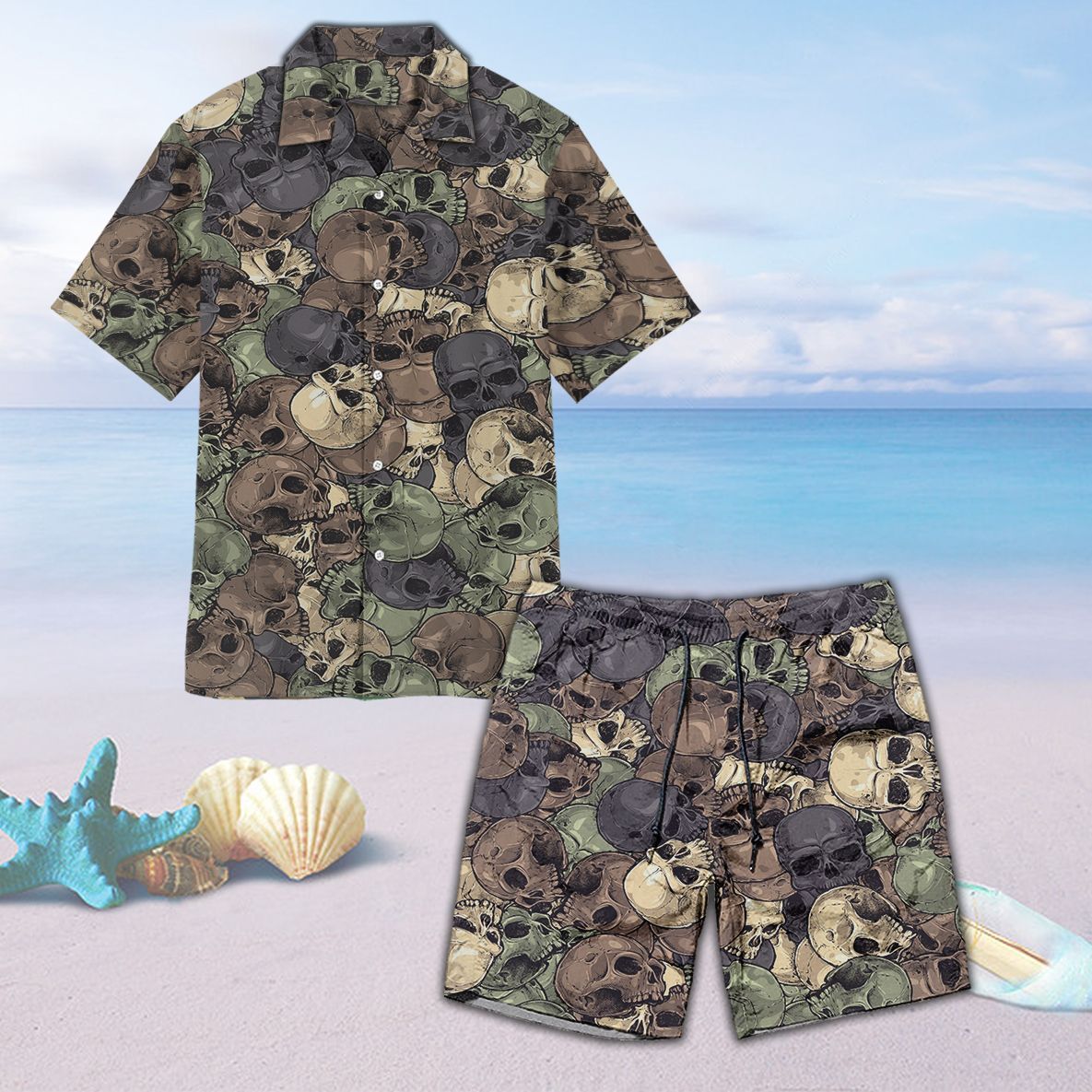 Skull Camouflage Hawaiian Beach Short Ha2711