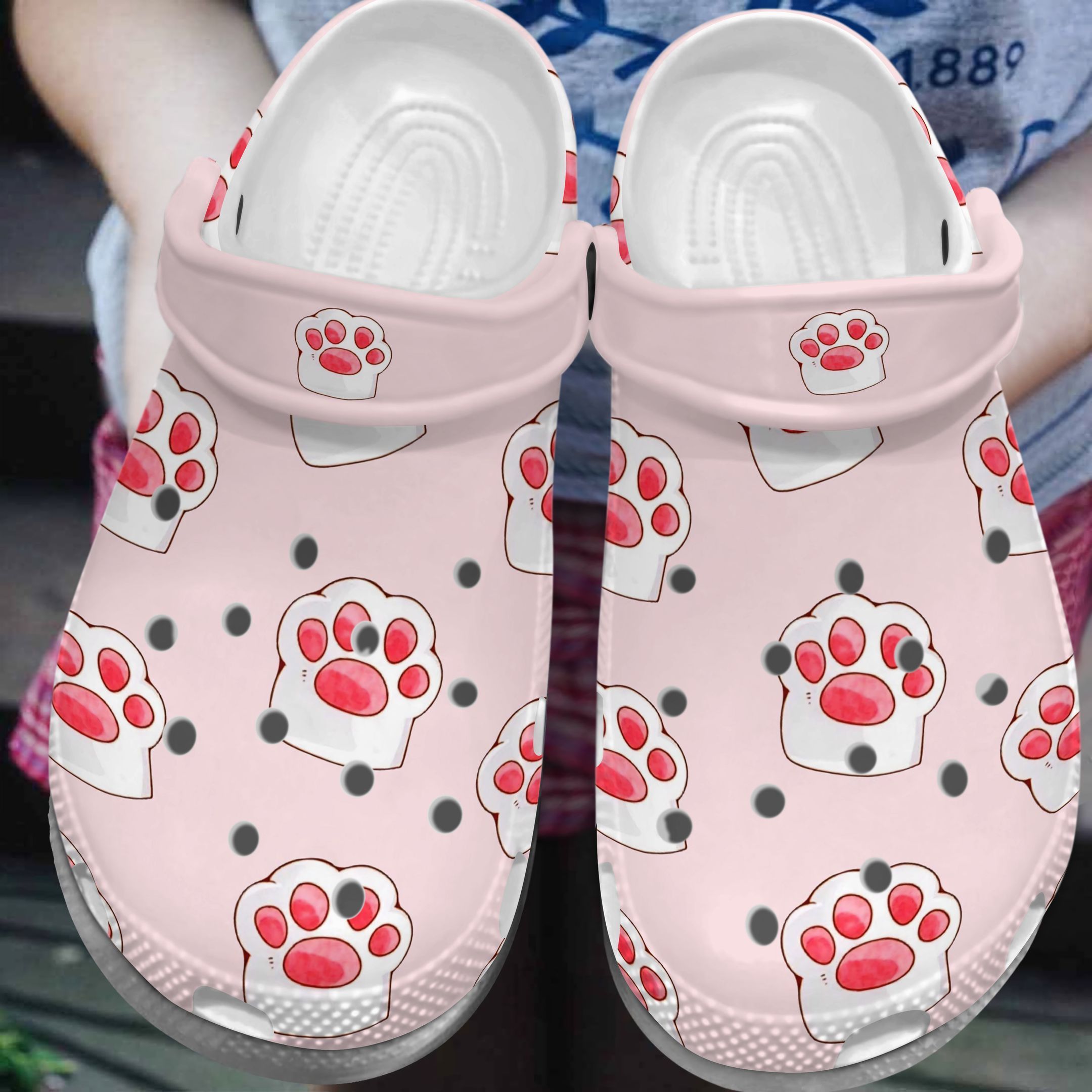 Pink Cat Foot Shoes Crocs Crocbland Clog Birthday Gift For Woman Girl Daughter Sister Niece