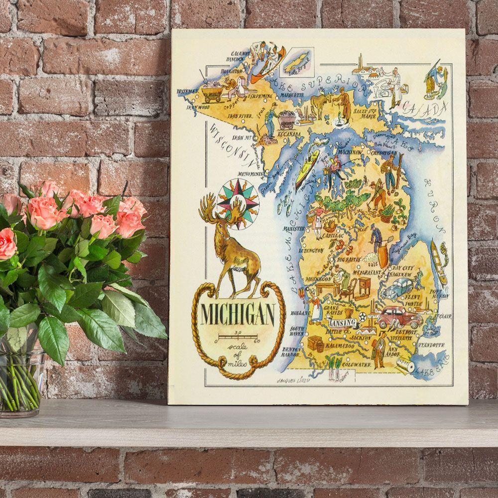 Vintage Michigan Home Personalized Canvas, Poster Custom Design Wall Art