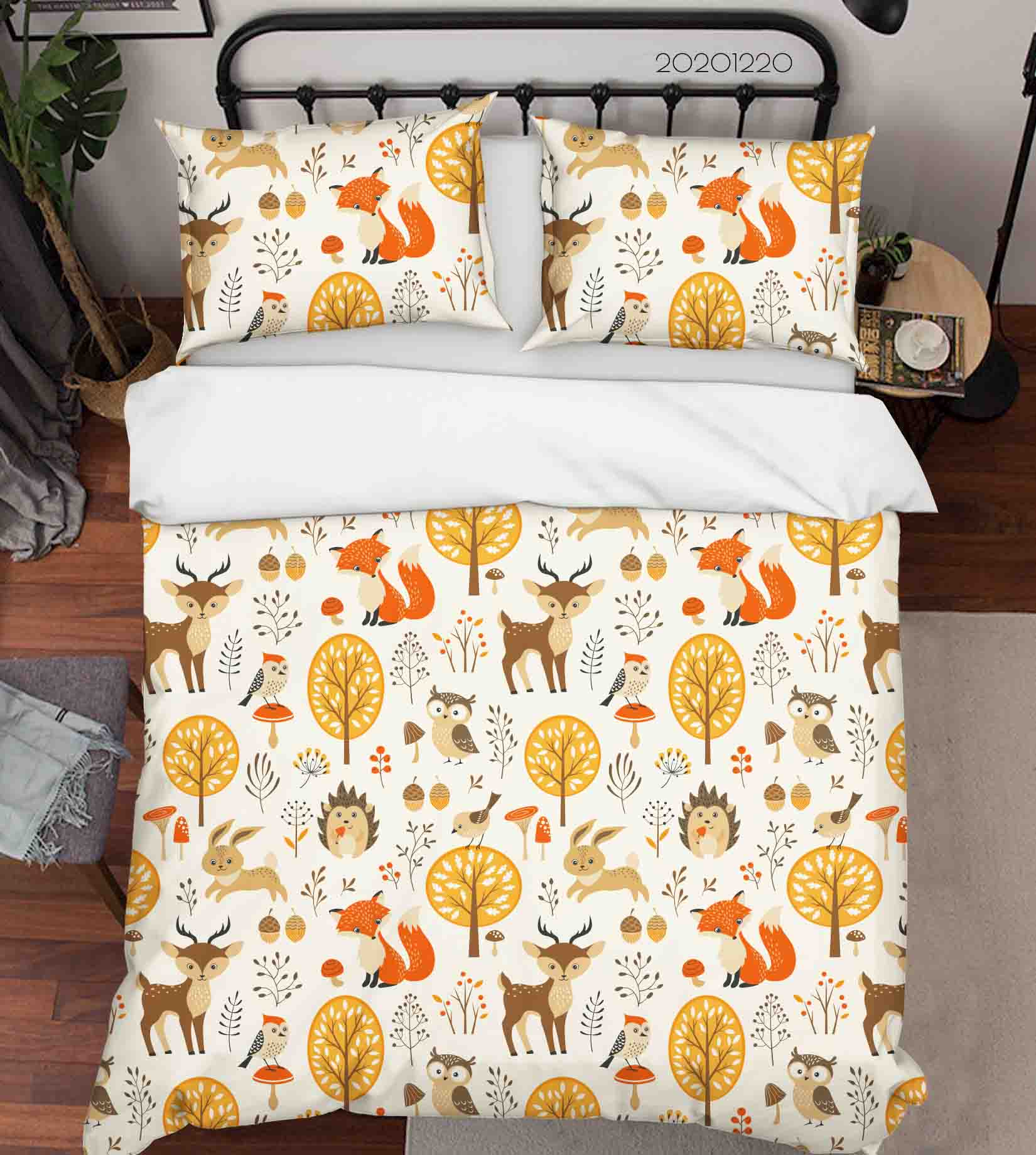 3D Hand Drawn Animal Fox Hedgehog Forest Quilt Cover Set Bedding Set Duvet Cover Pillowcases 50