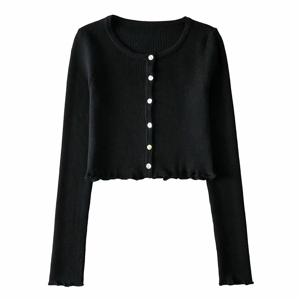 Casual Buttons Knitted Cardigan For Women Spring Fall O Neck Long Sleeve Slim Stretch Sweater Sexy Fashion Cropped Tops Knitwear alx