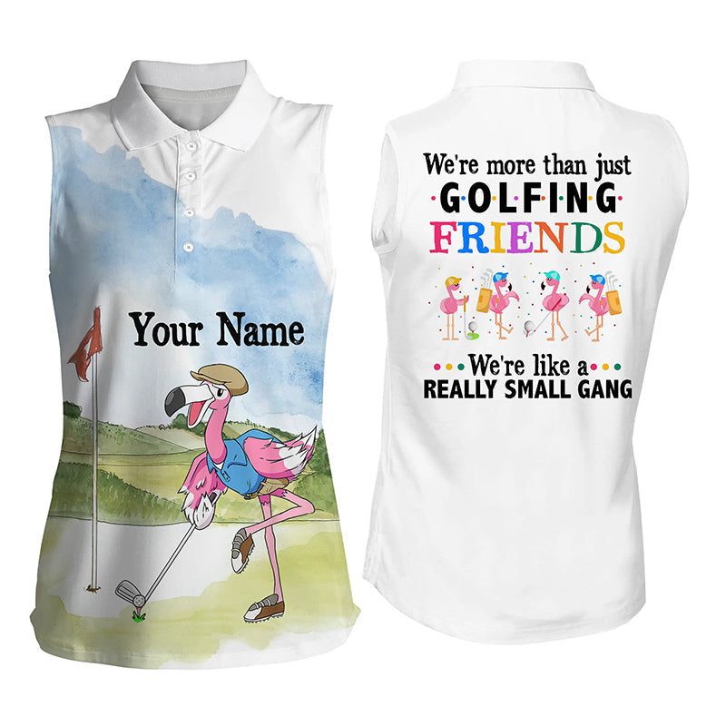 Funny Flamingo Womens Sleeveless Polo Shirt Custom Name We’Re More Than Just Golfing Friends