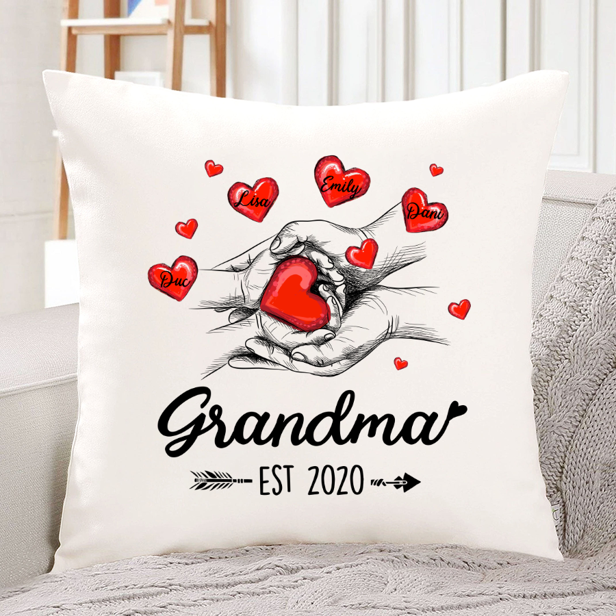 Grandma Est Heart Hand With Grandkids Pillow