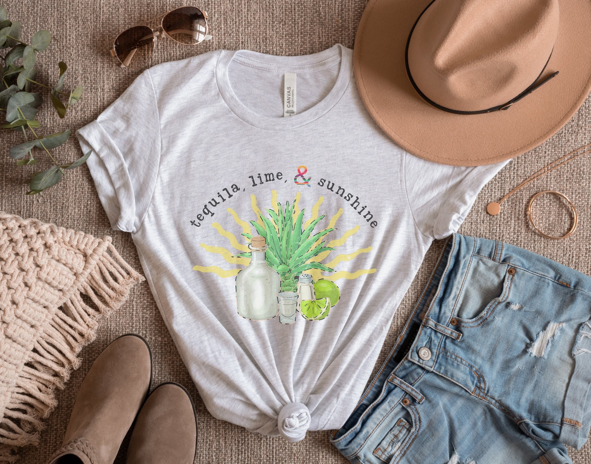 Tequila Lime and Sunshine Vintage Vibe Graphic Tee