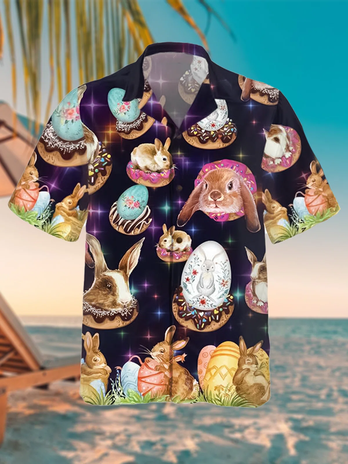 Leisure Holiday Festival Collection Bunny Egg, Unisex Print Aloha Short Sleeve Casual Shirt