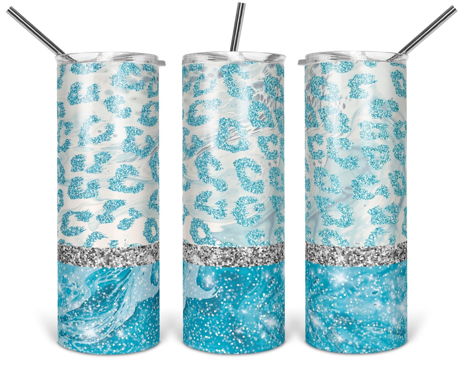 Blue Leopard Marble Glitter 20Oz Skinny Tumbler