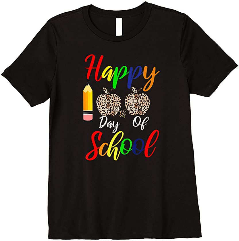 Womens Leopard 100th Day of School Teachers Kids Happy hundredth Premium T-Shirt