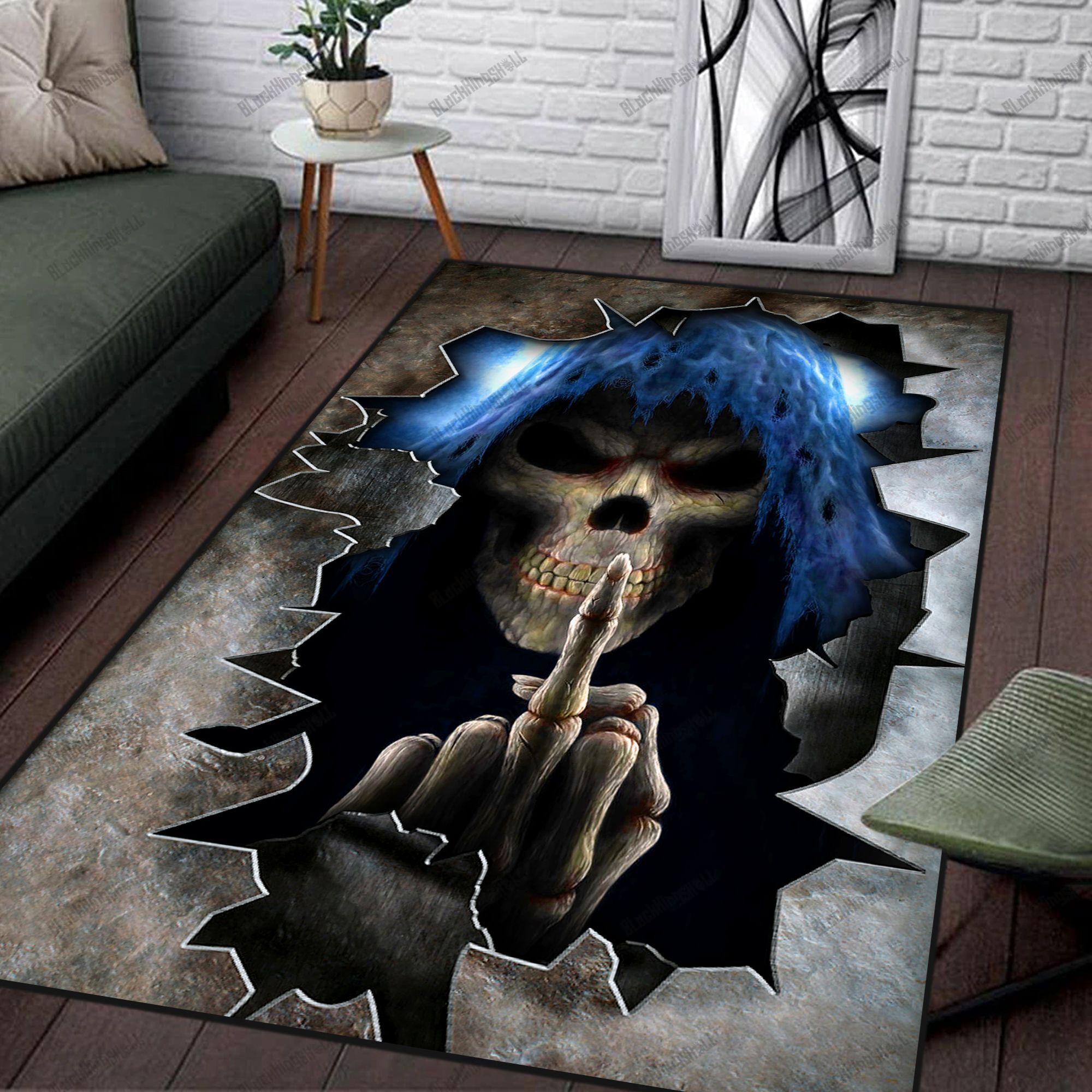 LK86 Creepy Skull Death Combo Rug Canvas