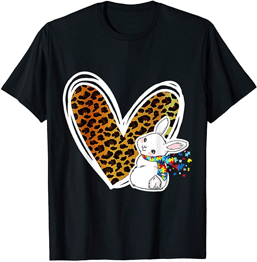 Cute Leopard Heart Easter Bunny Autism Awareness Kids Girls T-Shirt