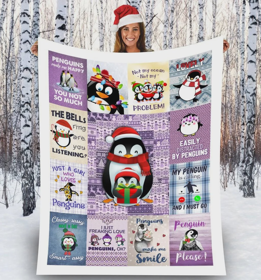 Penguins Make Me Happy Fleece Blanket Great Customized Blanket Gifts For Birthday Christmas Thanksgiving