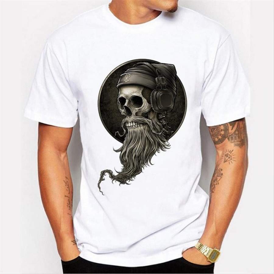 New Fashion Men’S Punk Style Vintage Pirate Skull  Printed T-Shirt Hipster Design Customized Tops For Male Funny Tees